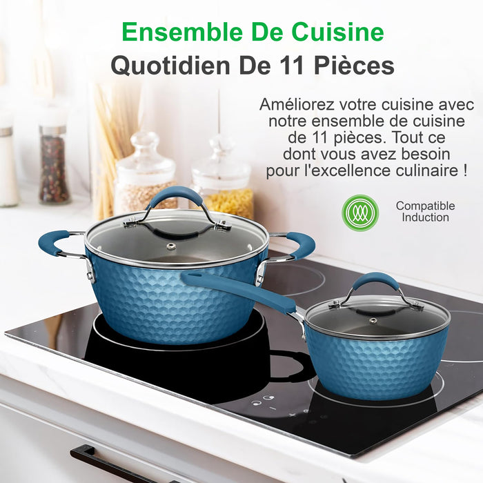 Kitchenware Pots & Pans Set - Stylish Kitchen Cookware With Elegant Diamond Pattern, Non-Stick (11-Piece Set)