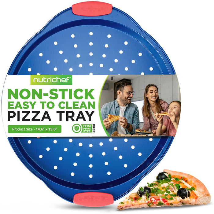 Non-Stick Pizza Pan - Deluxe Nonstick Blue Coating Inside & Outside With Red Silicone Handles, Compatible With Models: Ncsbsbl8, Ncsbsbl10 (Blue)