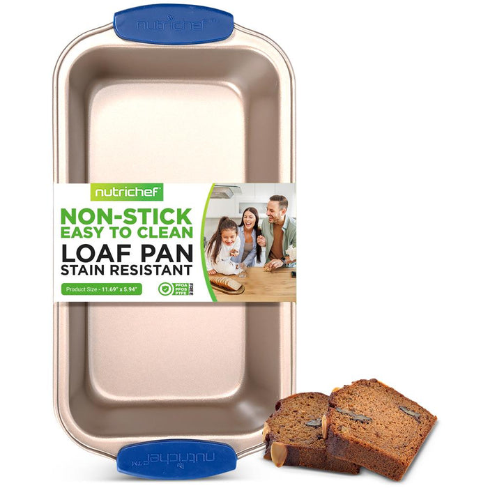 Non-Stick Loaf Pan - Deluxe Nonstick Gold Coating Inside And Outside With Blue Silicone Handles, Compatible With Models: Ncsbsg78, Ncsbsg60, Ncsbsg36 (Gold)