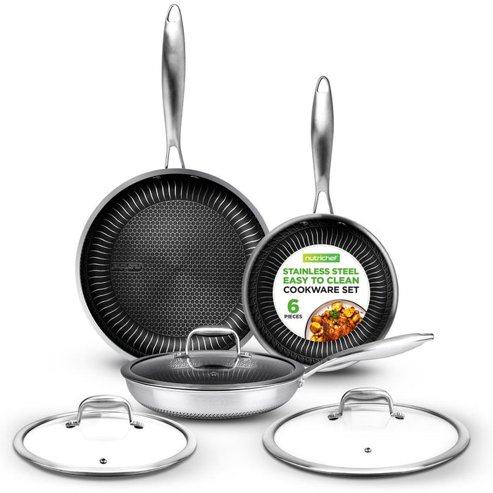 Kitchenware Pots & Pans Set - Triply Stainless Steel Cookware, Dakin Etching Non-Stick Coating Inside And Outside (6-Piece Set)