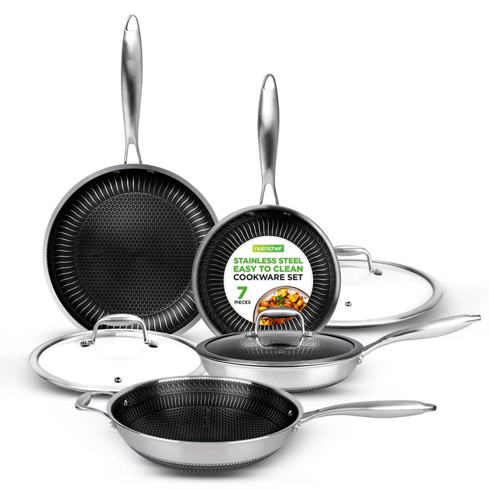 Kitchenware Pots & Pans Set - Triply Stainless Steel Cookware, Dakin Etching Non-Stick Coating Inside And Outside (7-Piece Set)