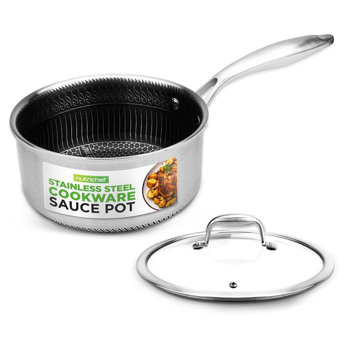 Sauce Pot With Glass Lid - Triply Stainless Steel Cookware, Dakin Etching Non-Stick Coating Inside And Outside