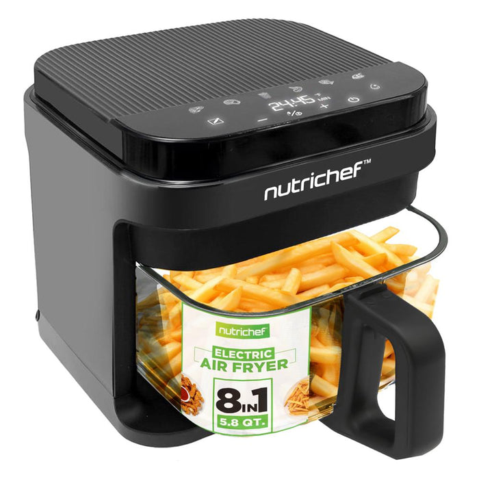 5.5 Liter Air Fryer - 5.8Qt Customized Digital Display Electric Oil Free Cooker With Transparent Window (Black)