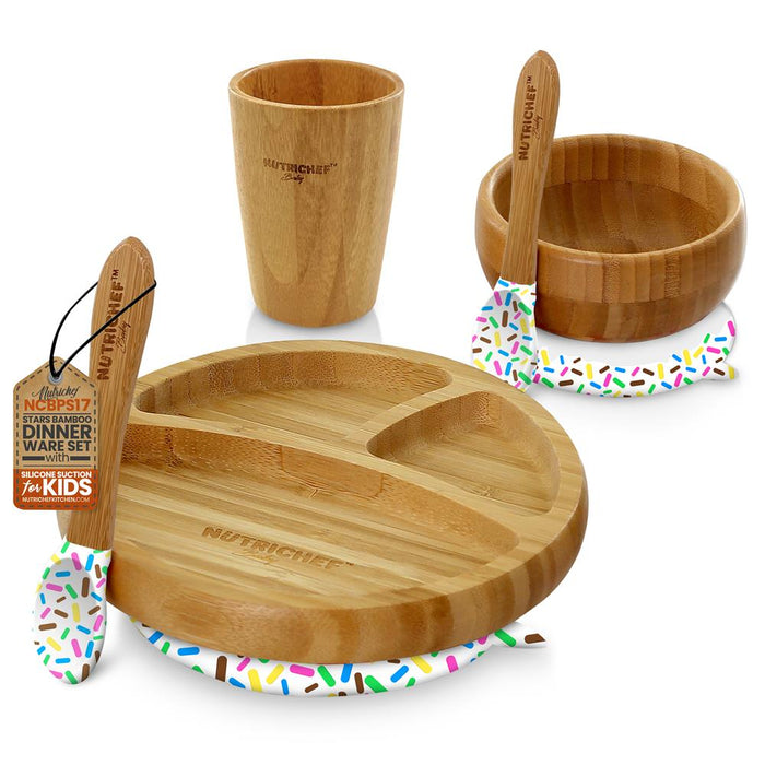 Sparkle Bamboo Dinnerware Set With Silicone Suction For Kids