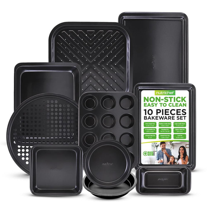 Kitchen Oven Baking Pans - Deluxe Nonstick Gray Coating Inside & Outside Carbon Steel Bakeware Set (10-Pieces)