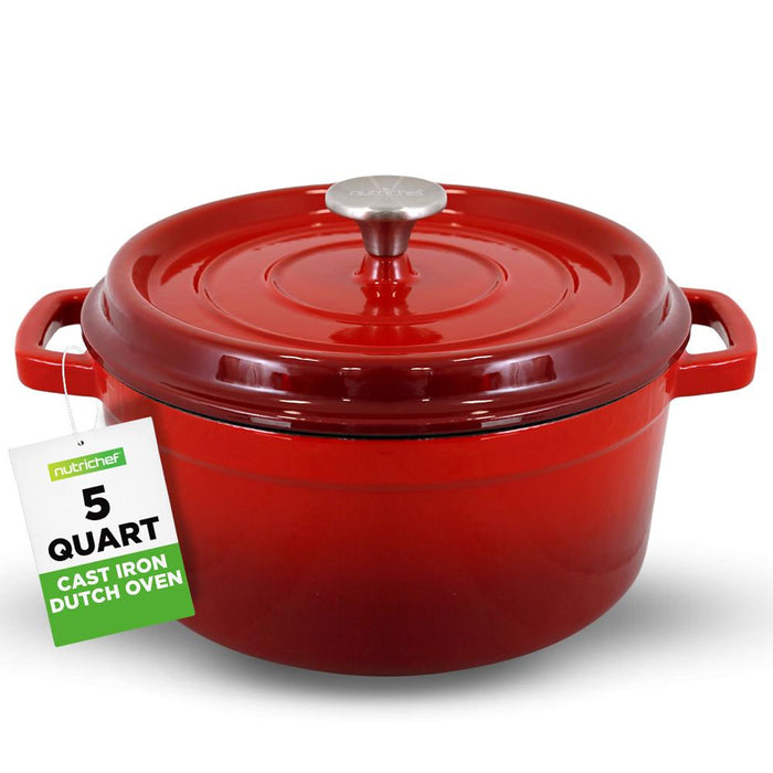 Kitchen Dutch Oven Pot - Enamel Coated Cast Iron Pot With Lid, Stovetop Casserole Pot Style (5 Quart)