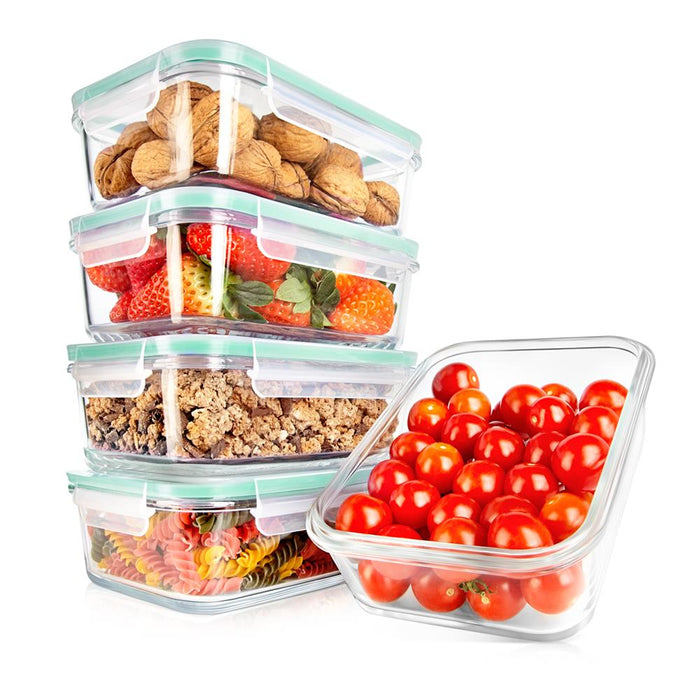 10-Piece Superior Glass Food Storage Containers Set - Stackable Design, Newly Bpa-Free Airtight Clear Locking Lids With Vent Lids & Green Air Hole