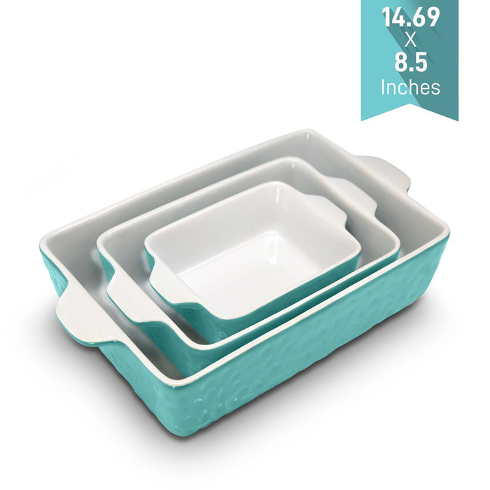 Rectangular Ceramic Bakeware Set - Durable Baking Dishes Set, Odor-Free Hybrid Ceramic Non-Stick Baking Pans, Dishwasher Safe (3-Piece)