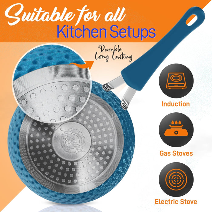 Ensemble de Casseroles et Poêles de Cuisine - Batterie de Cuisine Élégante avec Motif Diamant, Antiadhésif (Ensemble de 11 Pièces)