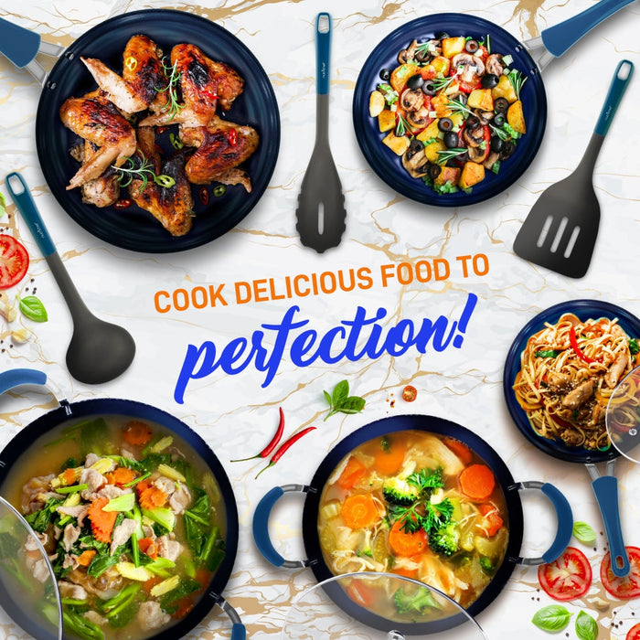 Ensemble de Casseroles et Poêles de Cuisine - Batterie de Cuisine Élégante avec Motif Diamant, Antiadhésif (Ensemble de 11 Pièces)