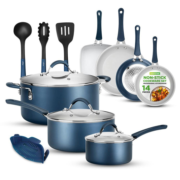 Ensemble de casseroles et poêles de cuisine – Ensemble de batterie de cuisine de base de haute qualité, antiadhésif (ensemble de 14 pièces)