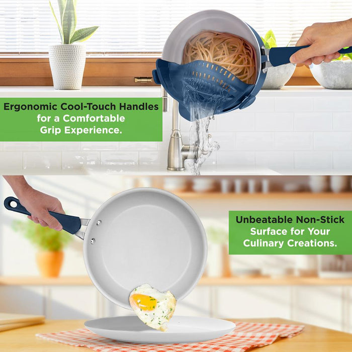 Ensemble de casseroles et poêles de cuisine – Ensemble de batterie de cuisine de base de haute qualité, antiadhésif (ensemble de 14 pièces)