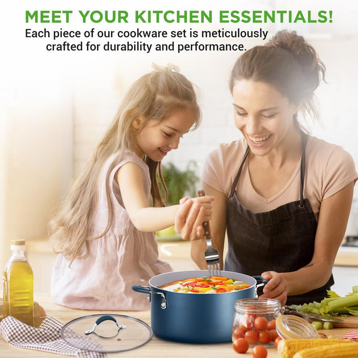 Ensemble de casseroles et poêles de cuisine – Ensemble de batterie de cuisine de base de haute qualité, antiadhésif (ensemble de 14 pièces)