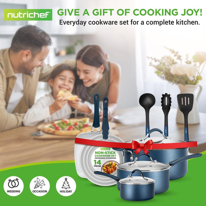 Ensemble de casseroles et poêles de cuisine – Ensemble de batterie de cuisine de base de haute qualité, antiadhésif (ensemble de 14 pièces)