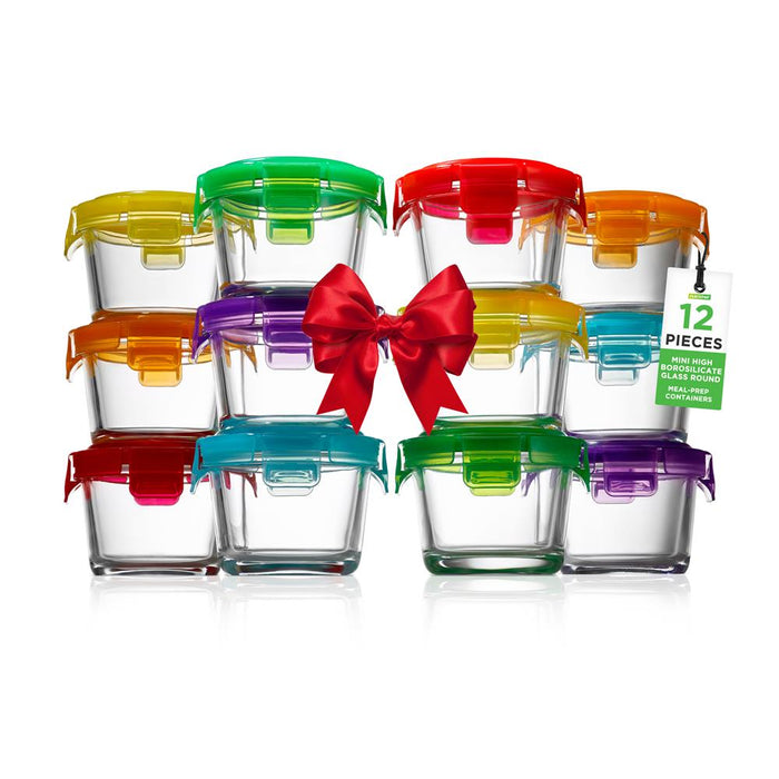 12 Pcs. Mini High Borosilicate Glass Round Meal-Prep Containers With Airtight Lid, 4Oz