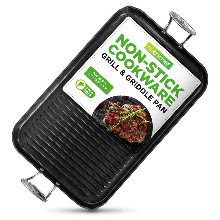 Hard-Anodized Nonstick Grill & Griddle - Dishwasher Safe Nonstick Double Burner Grill Cookware, 20’’ X 13’’ -Inches
