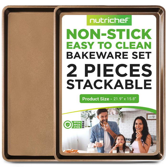 2 Pcs. Professional Home Kitchen Bake Pans - Non-Stick Coated Layer Surface, Dishwasher Safe, Pfoa, Pfos, Ptfe Free