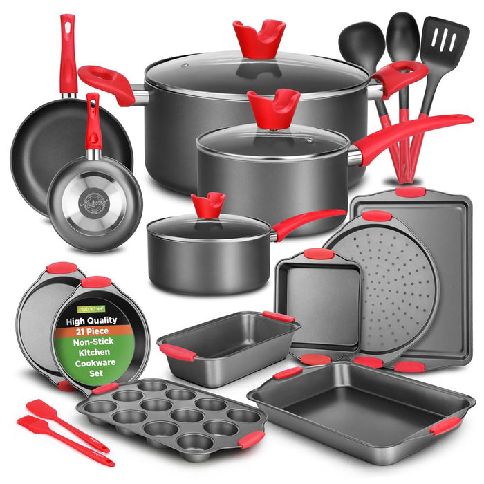 Kitchenware Pots & Pans - High Qualified Basic Kitchen Cookware Set, Non-Stick Bakeware With Utensils (21-Piece Set)