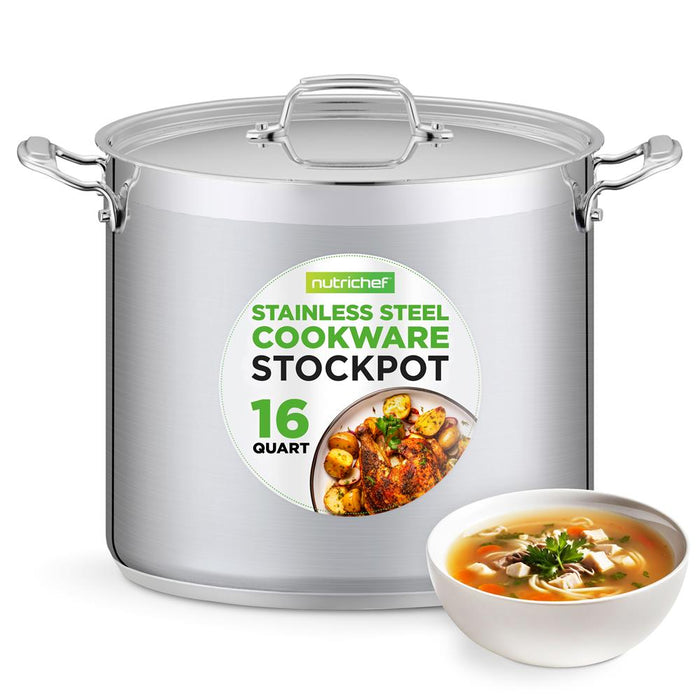 Stainless Steel Cookware Stockpot - 16 Quart, Heavy Duty Induction Pot, Soup Pot With Stainless Steel Lid