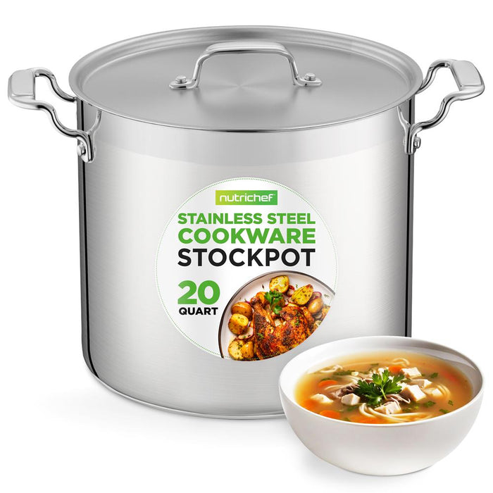 Stainless Steel Cookware Stockpot - 20 Quart, Heavy Duty Induction Pot, Soup Pot With Stainless Steel Lid