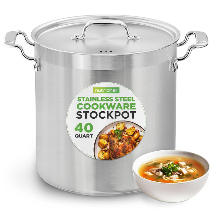 Stainless Steel Cookware Stockpot - 40 Quart, Heavy Duty Induction Pot, Soup Pot With Stainless Steel Lid