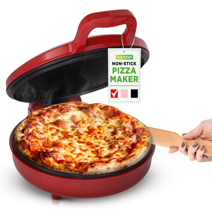 Countertop Pizza Maker - Non-Stick Electric Pizza Oven With Cool Touch Handle And Uplift Function, Includes Spatula (Red)