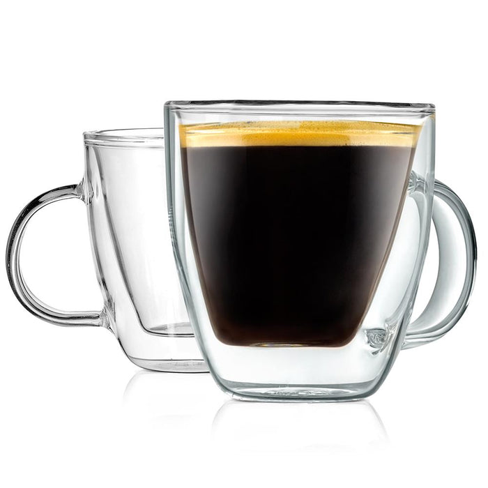 2 Pcs. Of Clear Glass Coffee Mug - Elegant Clear Glasses With Convenient Handles, For Hot And Cold Drinks