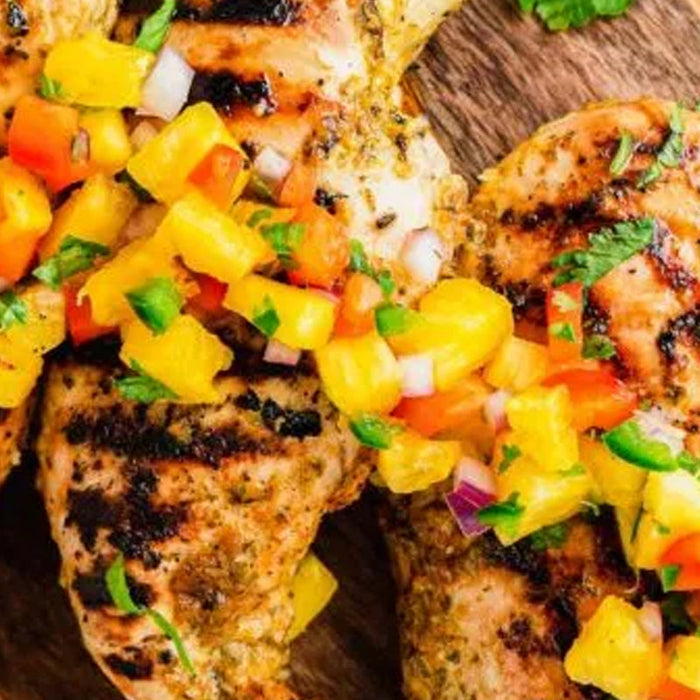 Chicken with Peach Cucumber Salsa