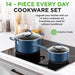 14pc nonstick cookware set blue