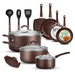 14pc nonstick cookware set brown