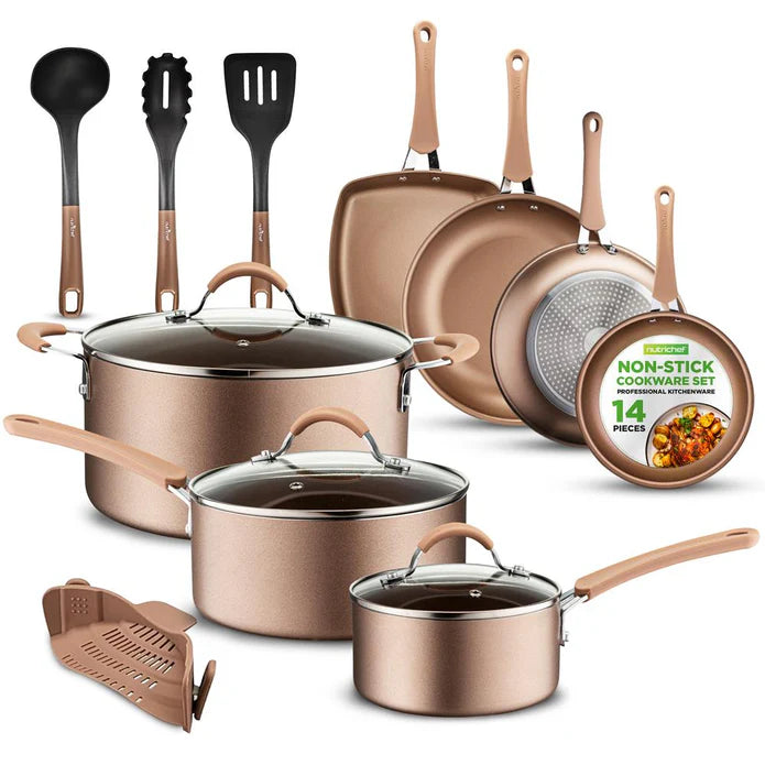 14pc nonstick cookware set gold