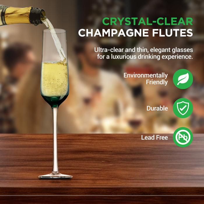 2pc champagne flutes green tint