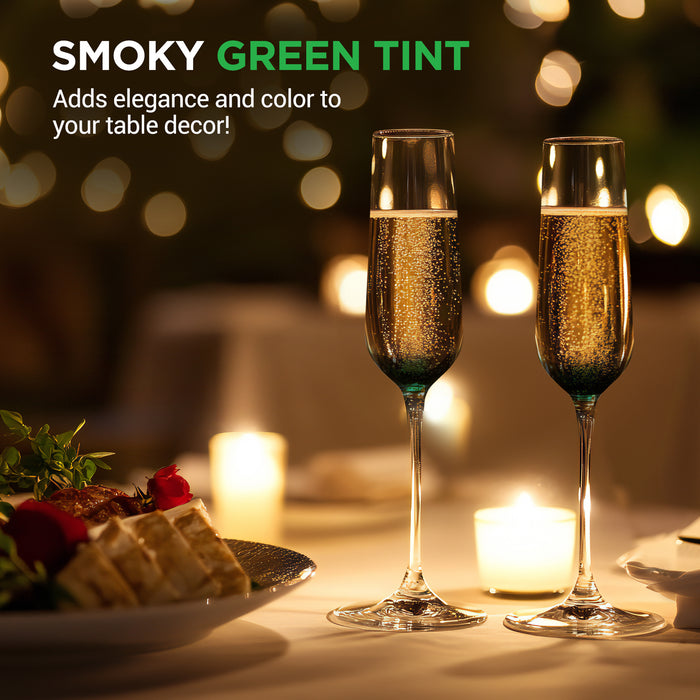 2pc champagne flutes green tint
