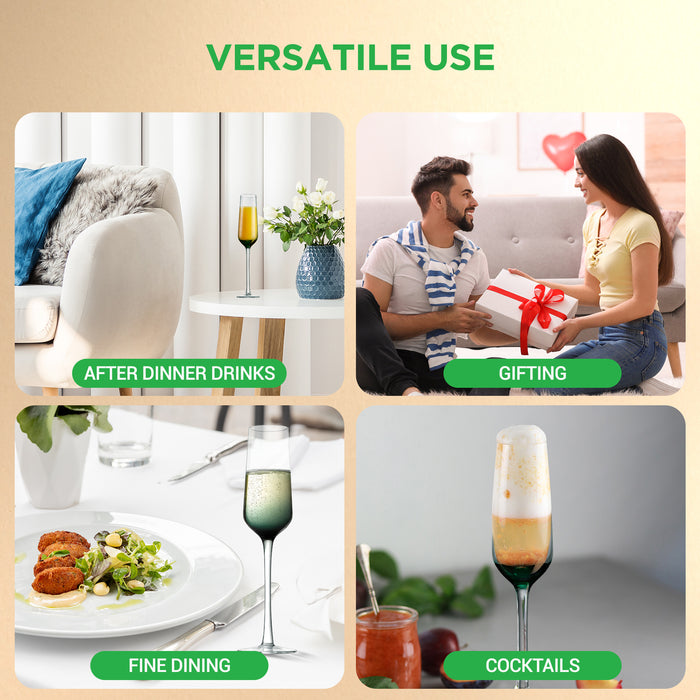 2pc champagne flutes green tint