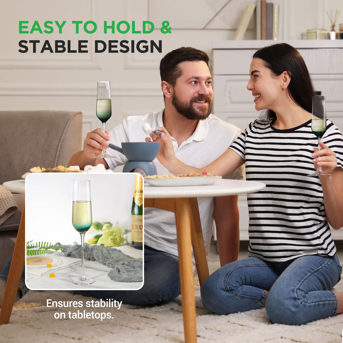 2pc champagne flutes green tint