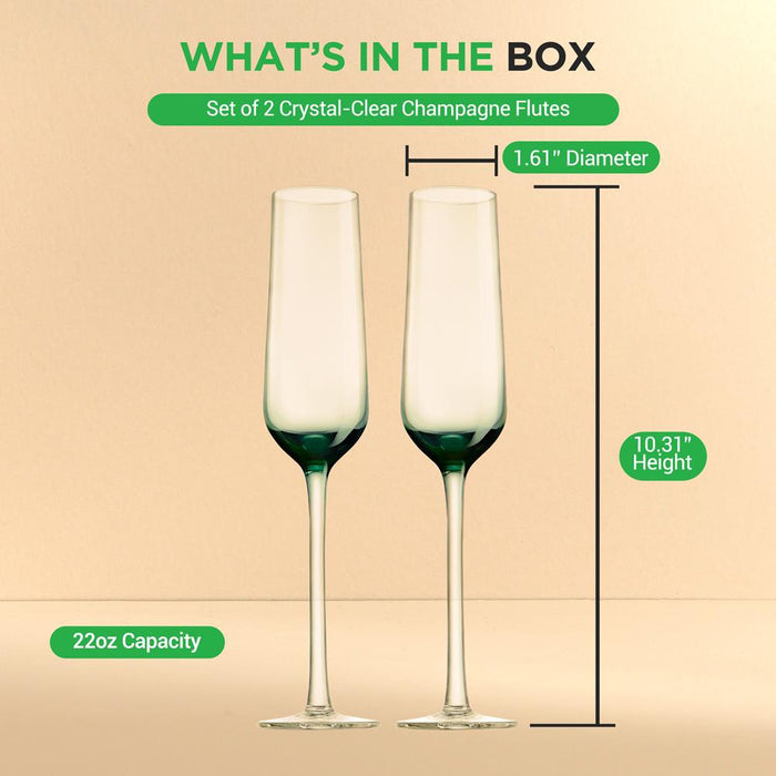 2pc champagne flutes green tint