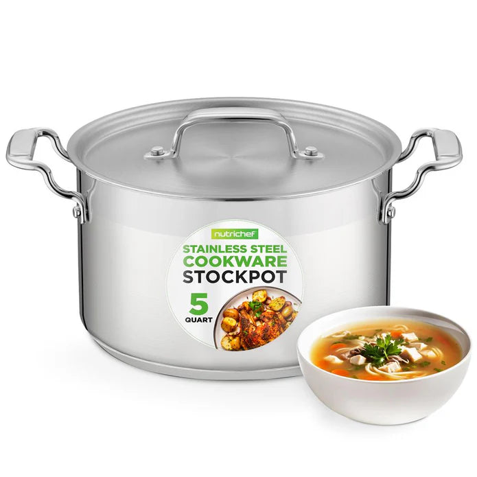 Casserole en acier inoxydable - 5 litres, pot à induction robuste, marmite avec couvercle en acier inoxydable 