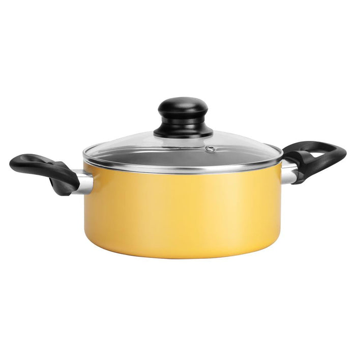 Casserole Jaune Avec Couvercle, (1,81 L) Ustensiles de Cuisine, Revêtement Noir à l'Intérieur, Laque Résistante à la Chaleur à l'Extérieur (Jaune) 