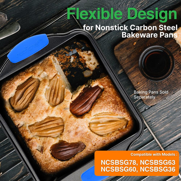 6 Pcs. Blue Silicone Handles - Flexible Design For Nonstick Carbon Steel Bakeware Pans - Compatible With Models: Ncsbsg78, Ncsbsg63, Ncsbsg60, Ncsbsg36