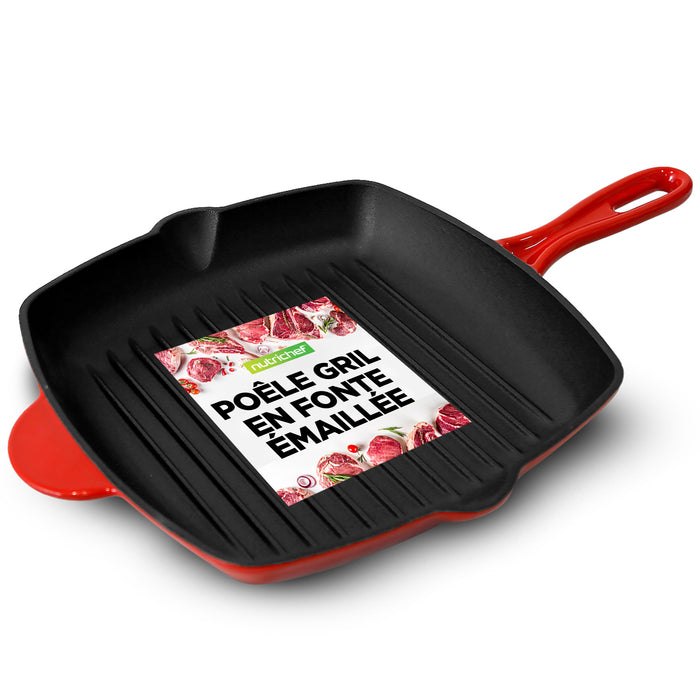 Poêle à griller de cuisine - Poêle carrée en fonte avec revêtement émaillé antiadhésif 