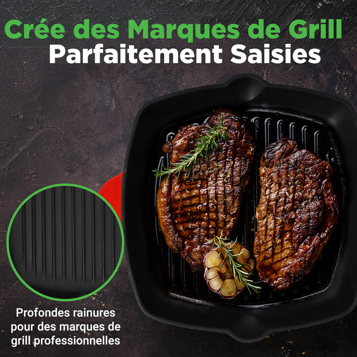 Poêle à griller de cuisine - Poêle carrée en fonte avec revêtement émaillé antiadhésif 