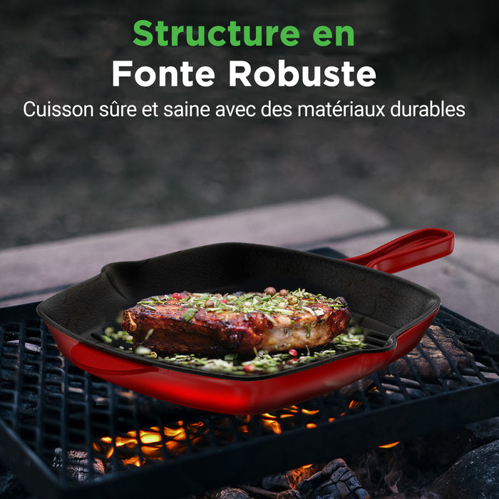 Poêle à griller de cuisine - Poêle carrée en fonte avec revêtement émaillé antiadhésif 