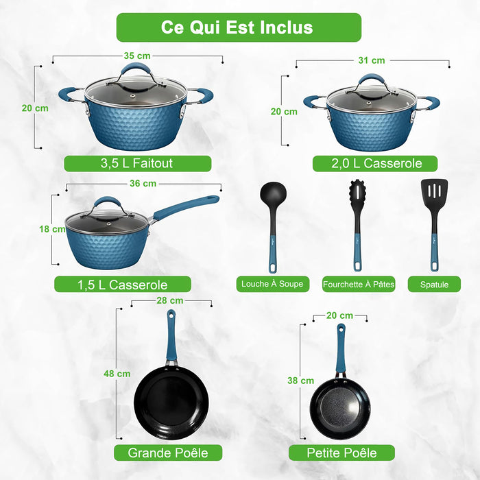 Kitchenware Pots & Pans Set - Stylish Kitchen Cookware With Elegant Diamond Pattern, Non-Stick (11-Piece Set)