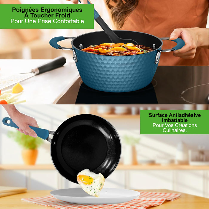 Kitchenware Pots & Pans Set - Stylish Kitchen Cookware With Elegant Diamond Pattern, Non-Stick (11-Piece Set)
