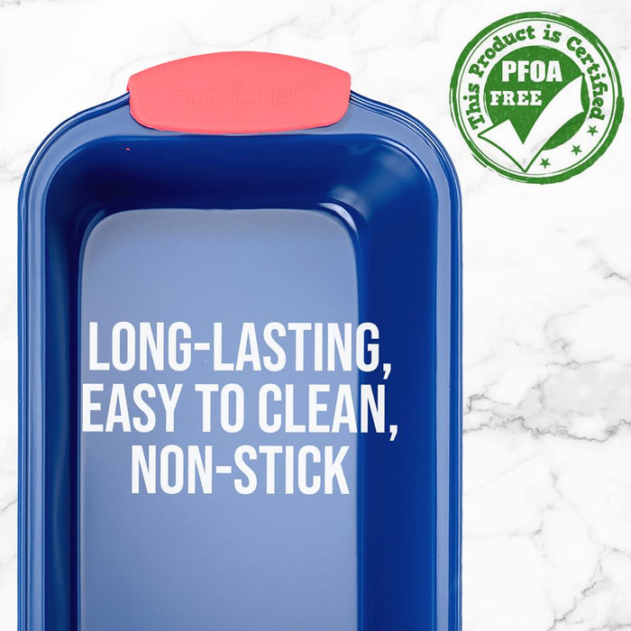 Non-Stick Loaf Pan - Deluxe Nonstick Blue Coating Inside And Outside With Red Silicone Handles, Compatible With Models: Ncsbsbl10, Ncsbsbl8, Ncsbsbl6 (Blue)