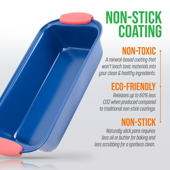 Non-Stick Loaf Pan - Deluxe Nonstick Blue Coating Inside And Outside With Red Silicone Handles, Compatible With Models: Ncsbsbl10, Ncsbsbl8, Ncsbsbl6 (Blue)