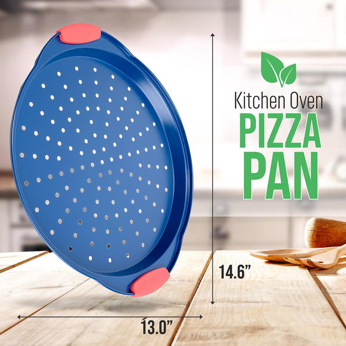 Non-Stick Pizza Pan - Deluxe Nonstick Blue Coating Inside & Outside With Red Silicone Handles, Compatible With Models: Ncsbsbl8, Ncsbsbl10 (Blue)