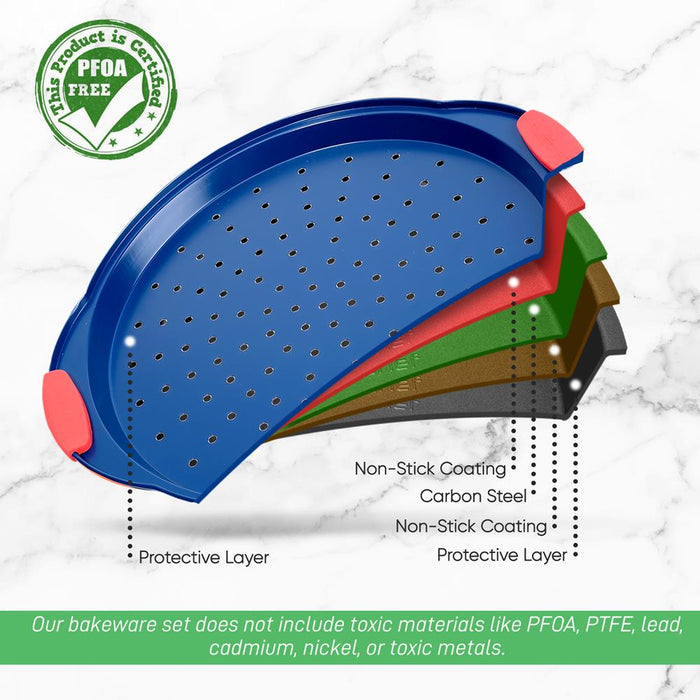 Non-Stick Pizza Pan - Deluxe Nonstick Blue Coating Inside & Outside With Red Silicone Handles, Compatible With Models: Ncsbsbl8, Ncsbsbl10 (Blue)