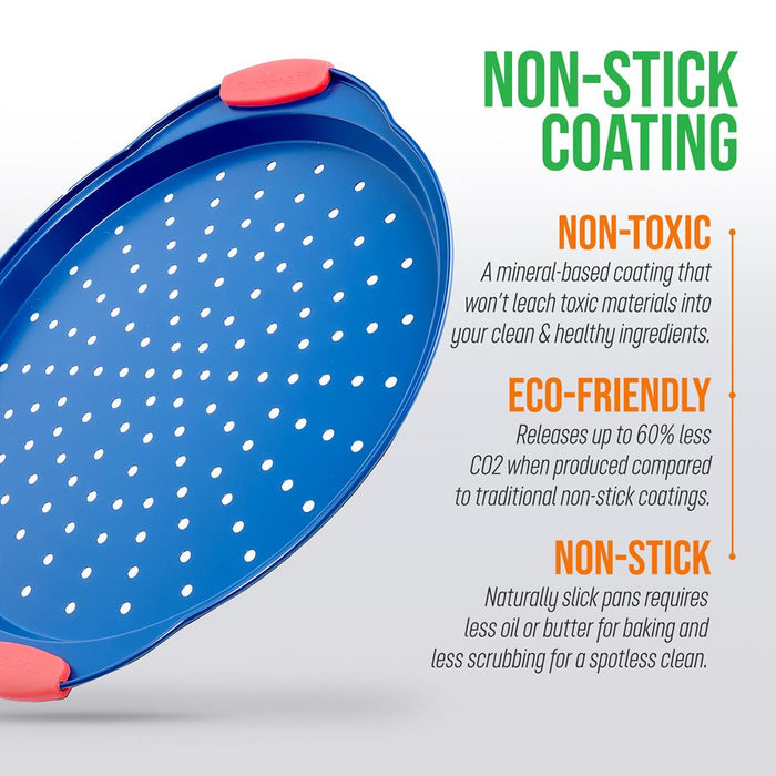 Non-Stick Pizza Pan - Deluxe Nonstick Blue Coating Inside & Outside With Red Silicone Handles, Compatible With Models: Ncsbsbl8, Ncsbsbl10 (Blue)