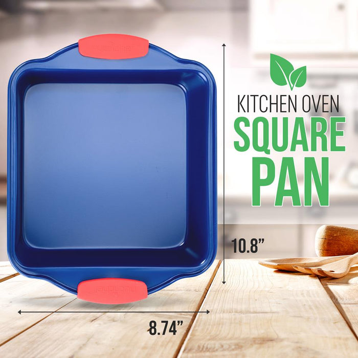 Non-Stick Square Pan - Deluxe Nonstick Blue Coating Inside And Outside With Red Silicone Handles, Compatible With Models: Ncsbsbl10, Ncsbsbl8, Ncsbsbl6 (Blue)